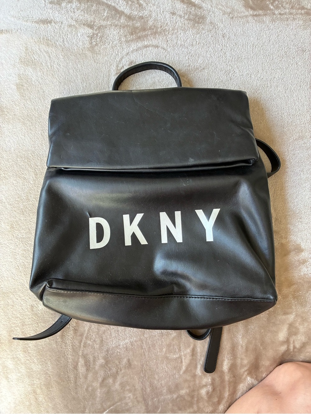 DKNY Black Logo Backpack with Fold-Over Flap